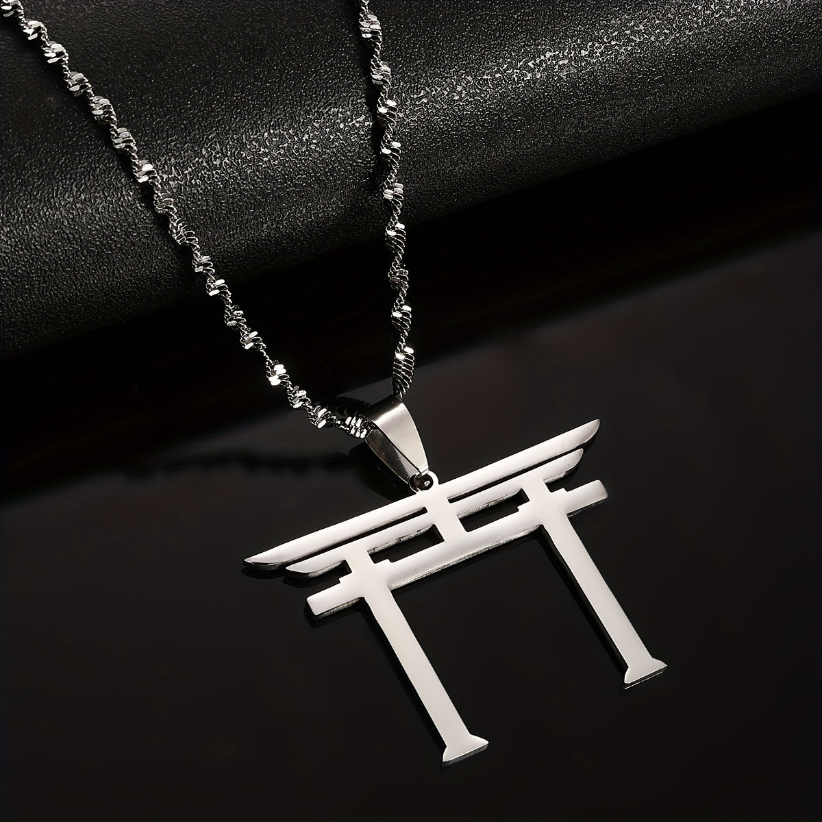Stainless Steel Japanese Shinto Symbol Pendant Necklace for Men and Women