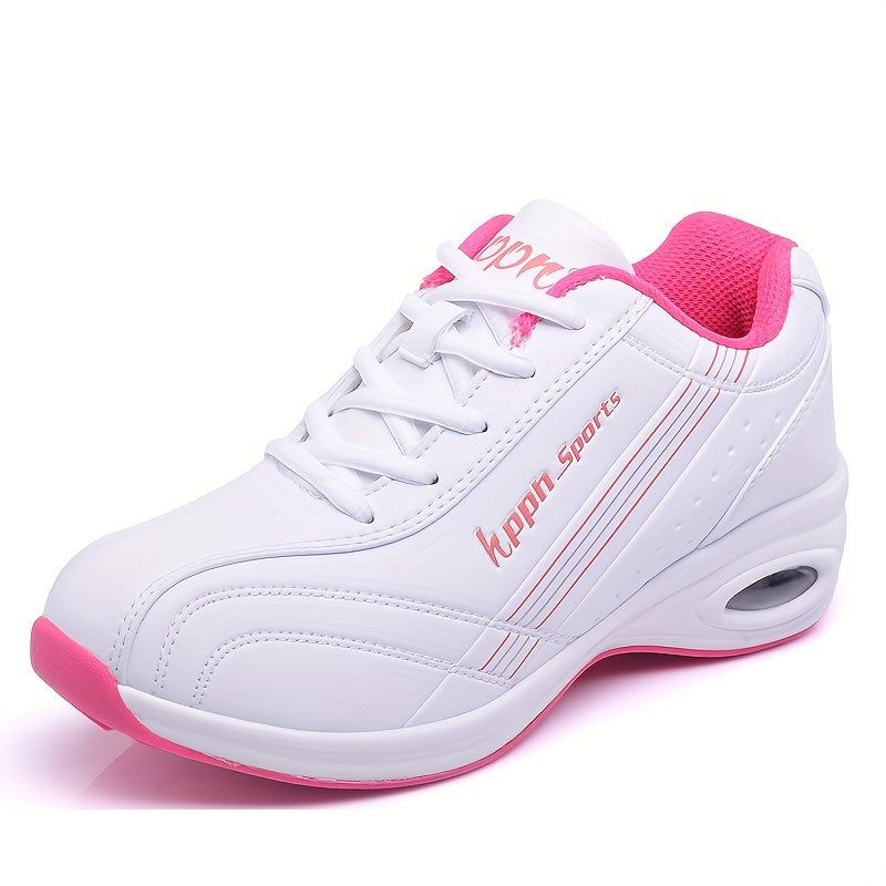 Women's Casual Low-Top Sneakers Breathable Microfiber White Pink Accents