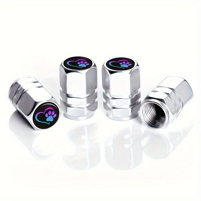 4PCS Tire Valve Covers Auto Car Truck SUV Motorcycle Colorful Footprint