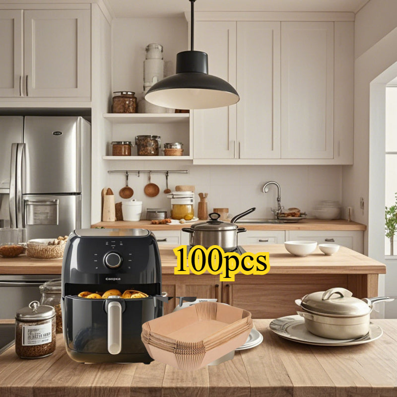 Bir martalik yopishmaydigan havo frityurining qog'ozlari, 200, 100, 50 dona kvadrat pishirish panolari