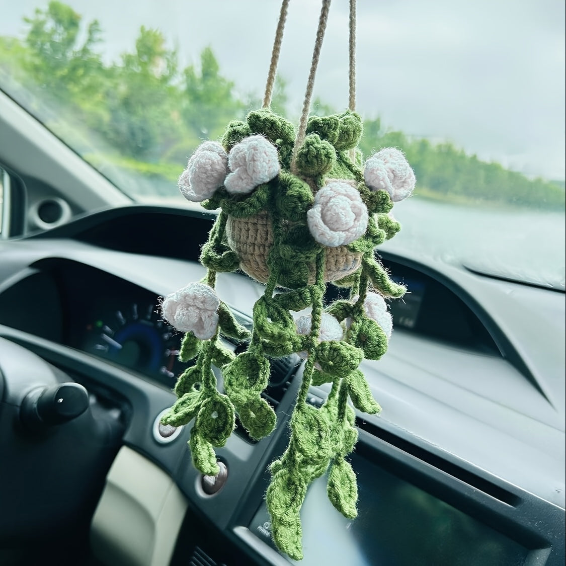 Handmade Crochet Car Mirror Charm Rearview Mirror Accessory Decor