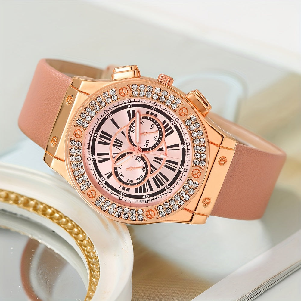 Ayollar modasi soati to'plami, kvarts mexanizmi bilan yuradigan yurak hamyon va ko'zoynaklar bilan, 3 ta bo'lak