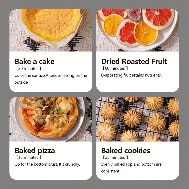 Katta hajmli ko'p funktsiyali uy oshxona airfryeri, kam yog' va yog'li, issiq havo aylanishi, aqlli tegish nazorati, o'chirish xavfsizlik funksiyasi, katta ko'rish oynasi, ikki qatlamli issiqlikka chidamli.