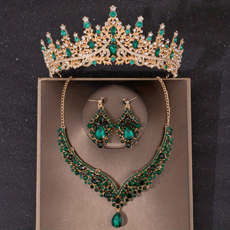 3 ta kumush kristalli to'y zargarlik buyumlari, taqilgan taqinchoqlar, taqinchoqlar, tiara, soch aksessuarlari to'plami