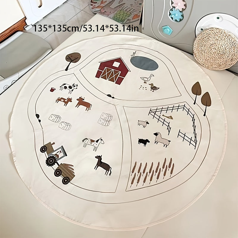 Baby Playmat for Crawling and Tummy Time Polyester Fiber Farm-Themed Multi-Purpose Mat for 0-3 Years