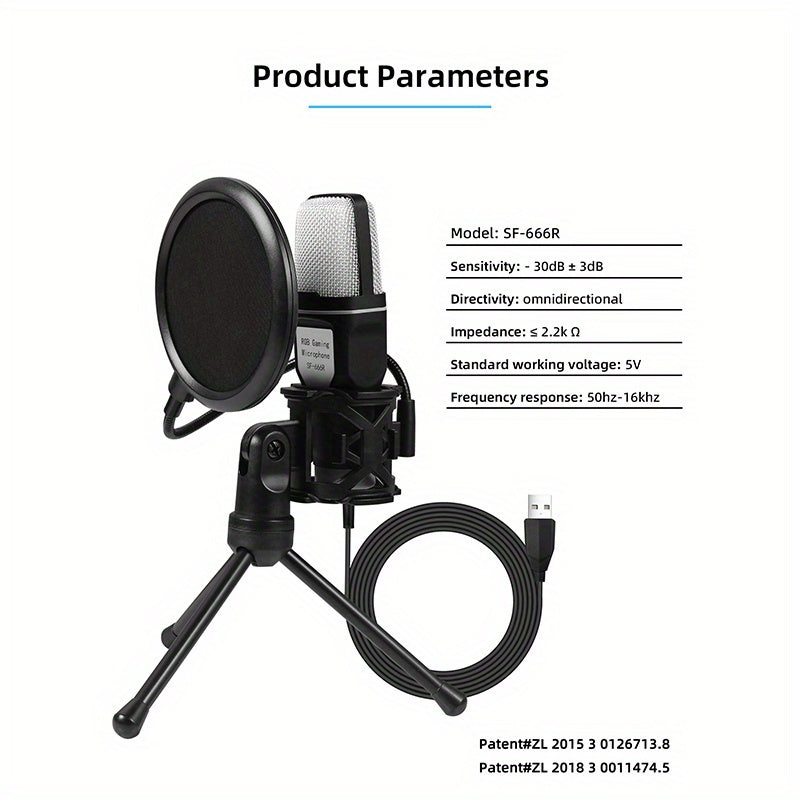 USB Condenser Microphone for Gaming Streaming Podcast with Mute, RGB Light, Tripod and Gain Control