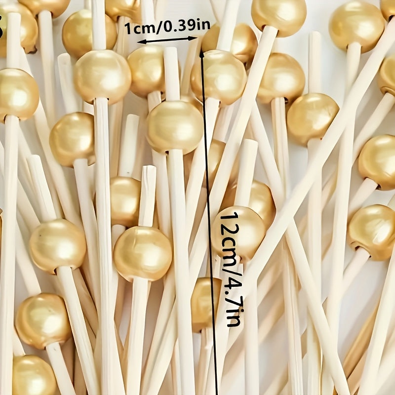 Bamboo Pearl Skewers for Party Decorations 50 Pack
