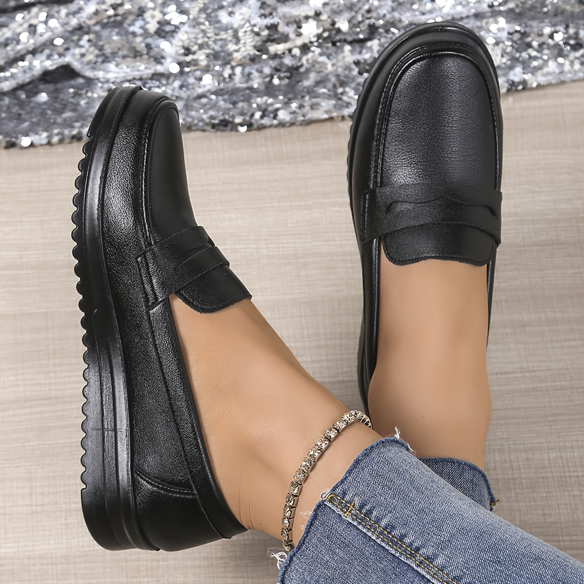 Women's PU Slip-On Flats Casual Shoes Brown Black All-Day Comfort