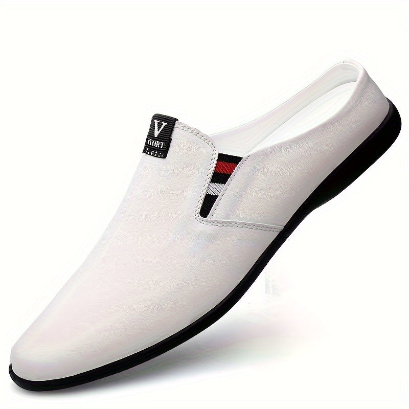 Men's Summer Slip-On Mules with Breathable Split Leather Upper Non-Slip Rubber Sole