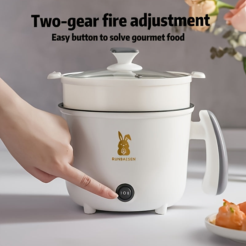 Cocina eléctrica 2 en 1 con cesta de vapor, antiadherente, multifuncional, vitrocerámica de inducción para freír, hervir, cocinar al vapor, cocción lenta, uso en dormitorio y hogar