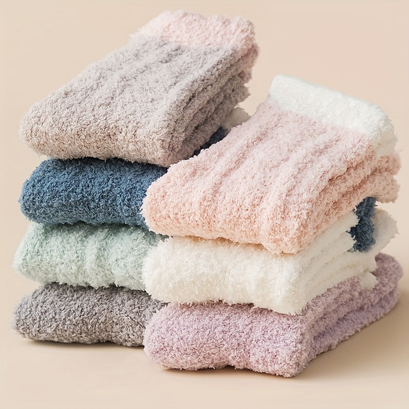 Women’s Knit Polyester Mid-Calf Slipper Socks 5 Pairs in Blue Green Pink Gray White