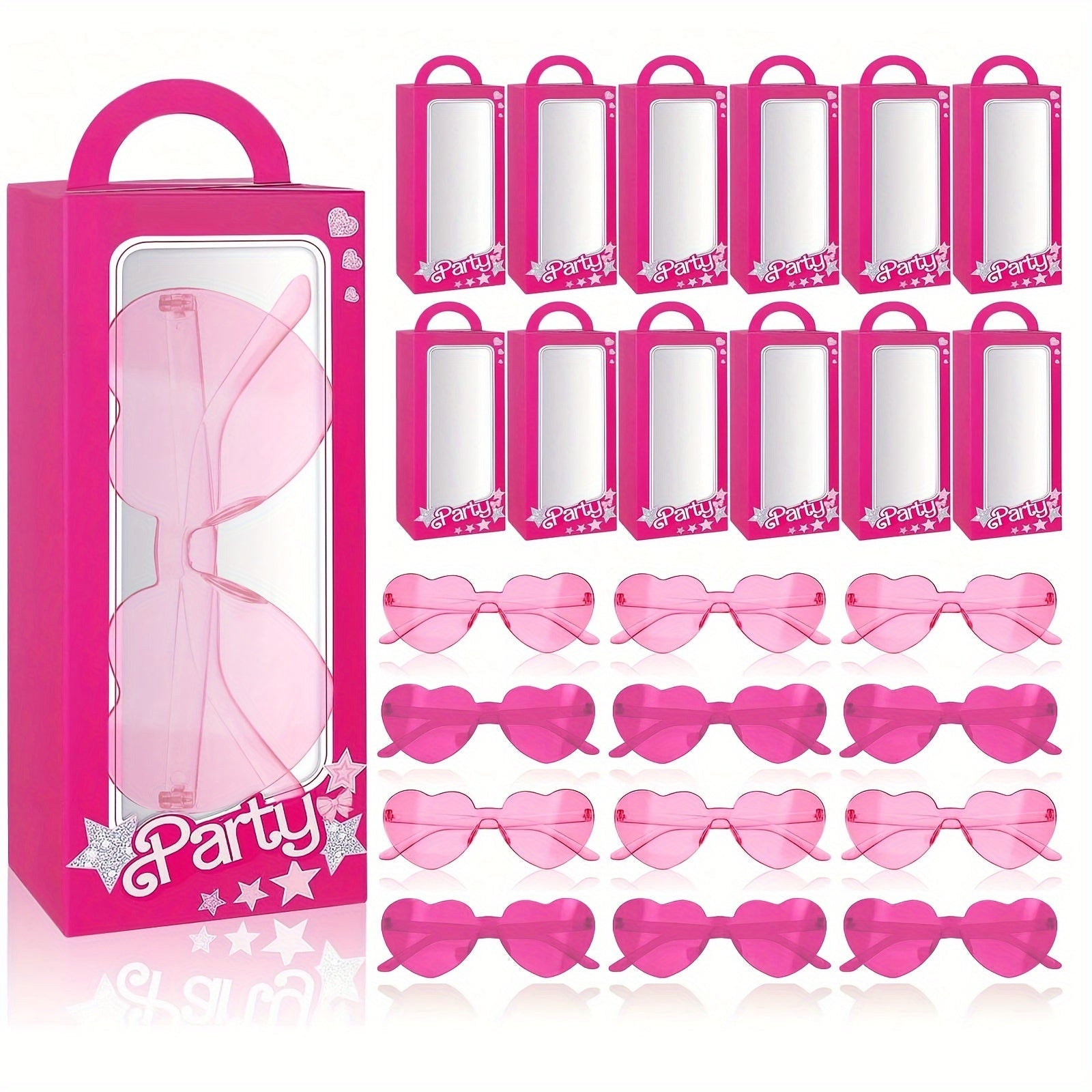 24-Pack Pink Heart-Shaped Glasses Party Favors for Birthdays and Bachelorette Parties