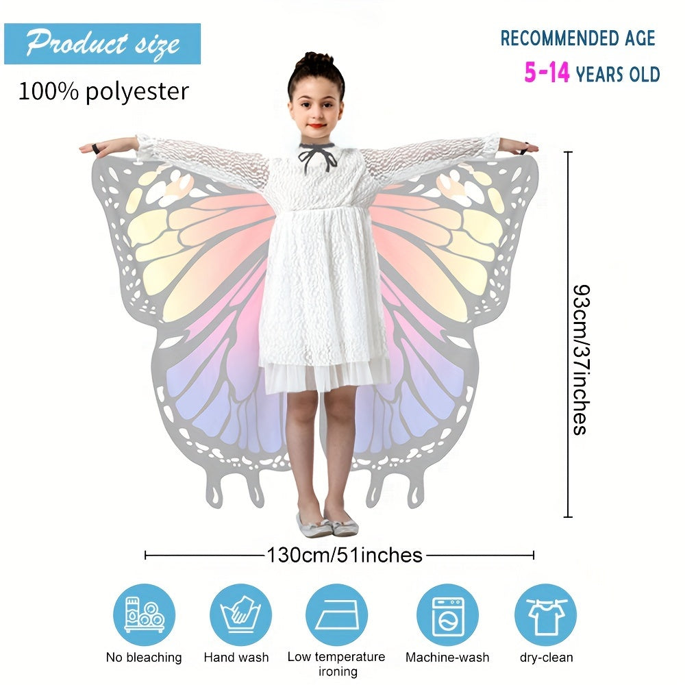Girls Butterfly Wings Costume Set for Parties Halloween Dress Up Accessories with Black Headband Polyester Spandex Non-Feathered
