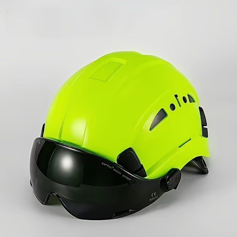 Safety Helmet with Built-in Goggles ABS Hard Hat for Construction Cycling Climbing Adjustable Ventilated