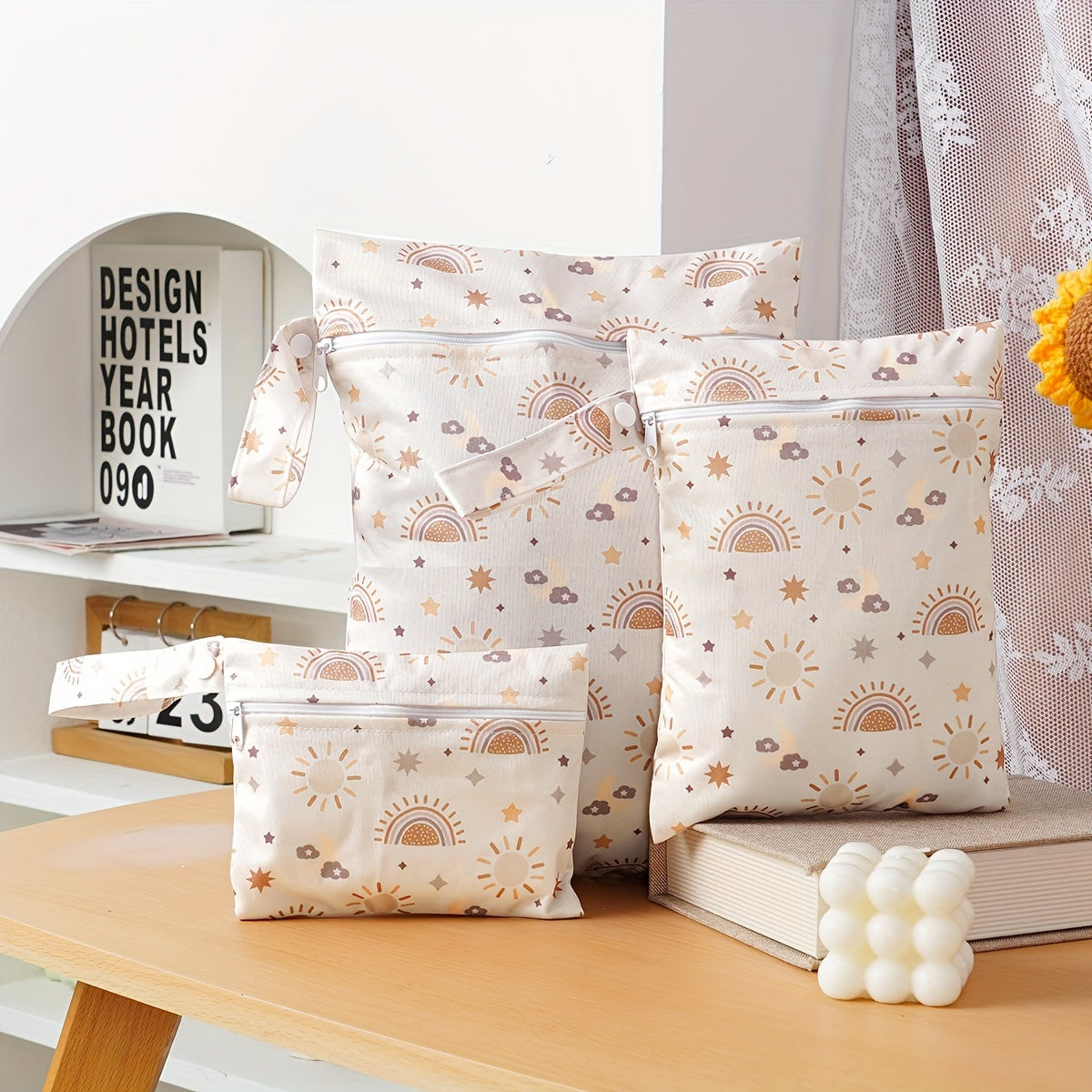 Set of 3 Waterproof Cloth Diaper Bags Reusable Washable Storage Pouches