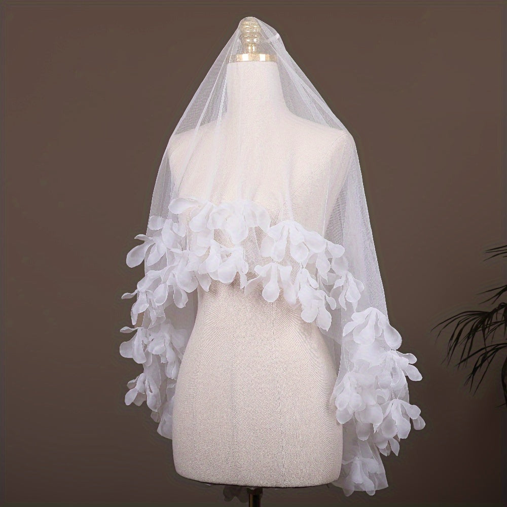 Handcrafted Bridal Veil with Floral Embroidery and Yarn Headpiece for Weddings