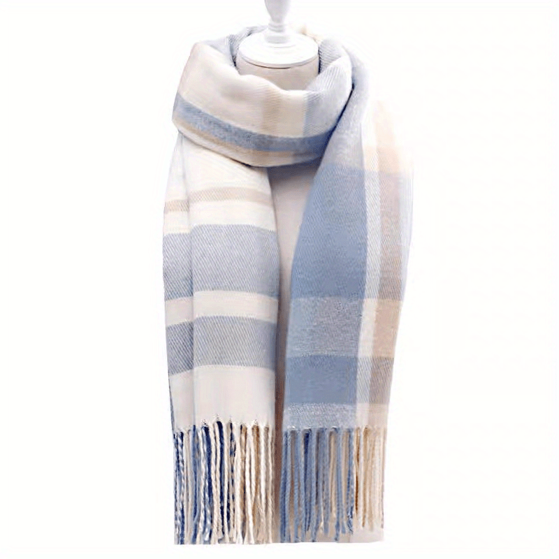 Stylish British-Inspired Plaid Scarf Set for Couples Warm Winter Shawls Blue White Pink