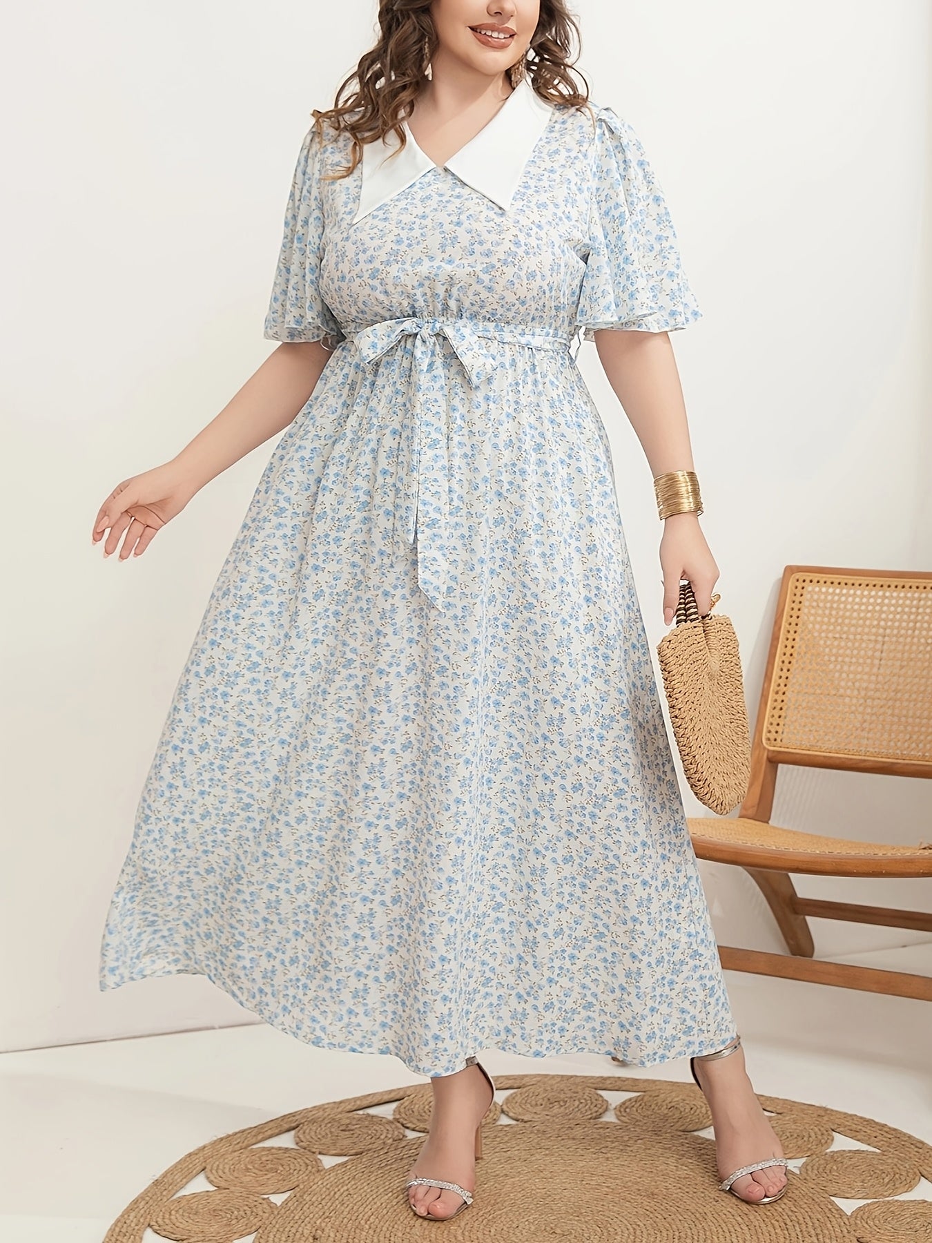 Plus Size Women's V-Neck Tunic Dress Polyester All-Season Woven Fabric