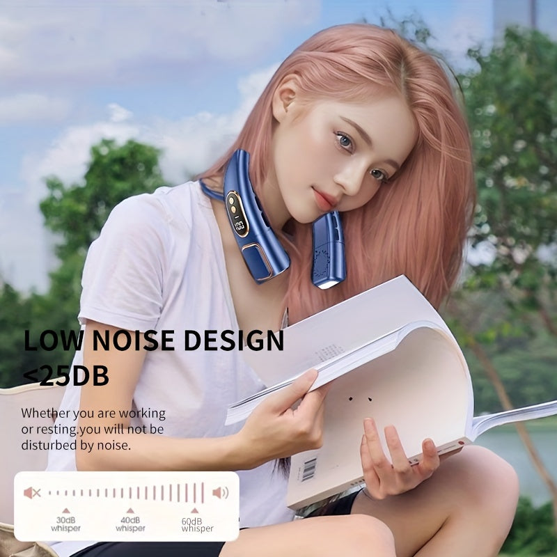 Portable Neck Fan with Digital Display, Adjustable Speeds, USB Rechargeable Battery
