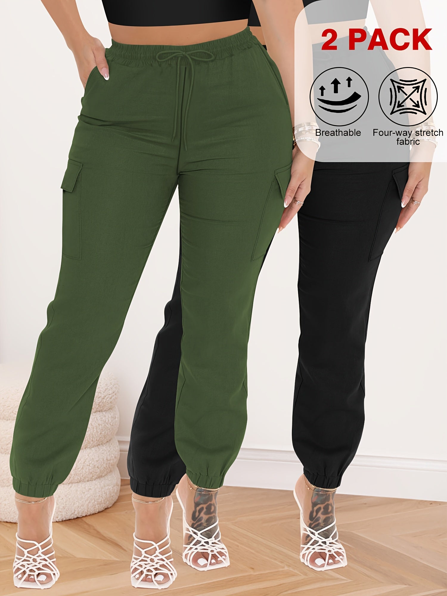 Женские брюки карго большого размера с высокой талией, эластичные, удобные, на шнурке