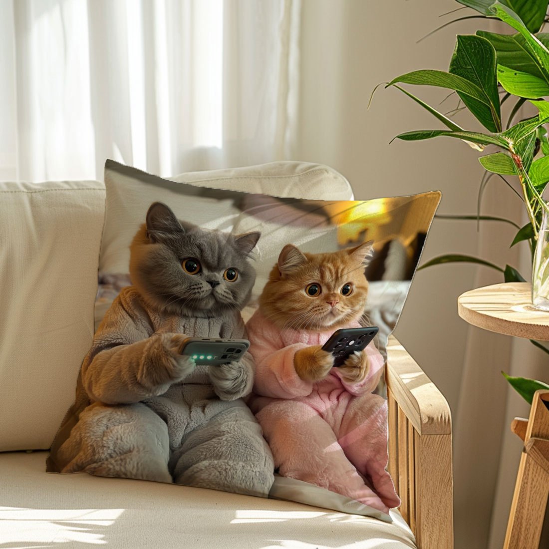 Cats Cushion Cover 45x45cm Peach Skin Velvet Single-Sided Print Sofa Pillow Case