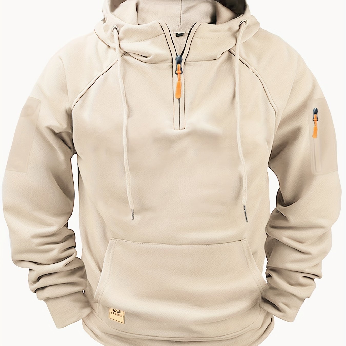 Sudadera con capucha azul marino para hombre con cuello henley con cremallera y bolsillo canguro