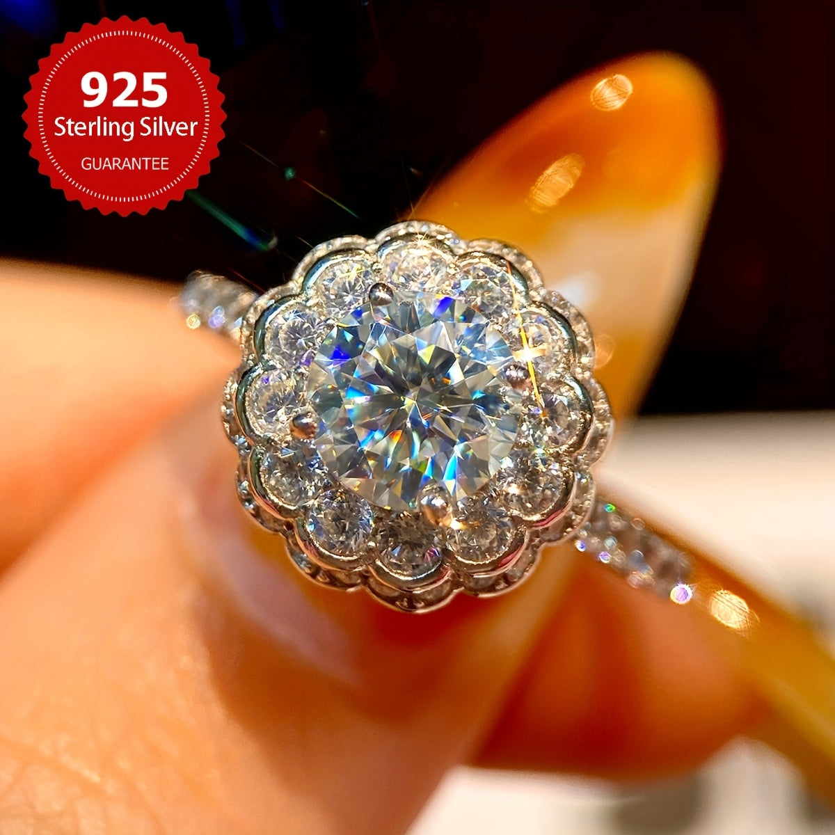 1 Carat Moissanite Engagement Ring in Sterling Silver Wedding Band for Her