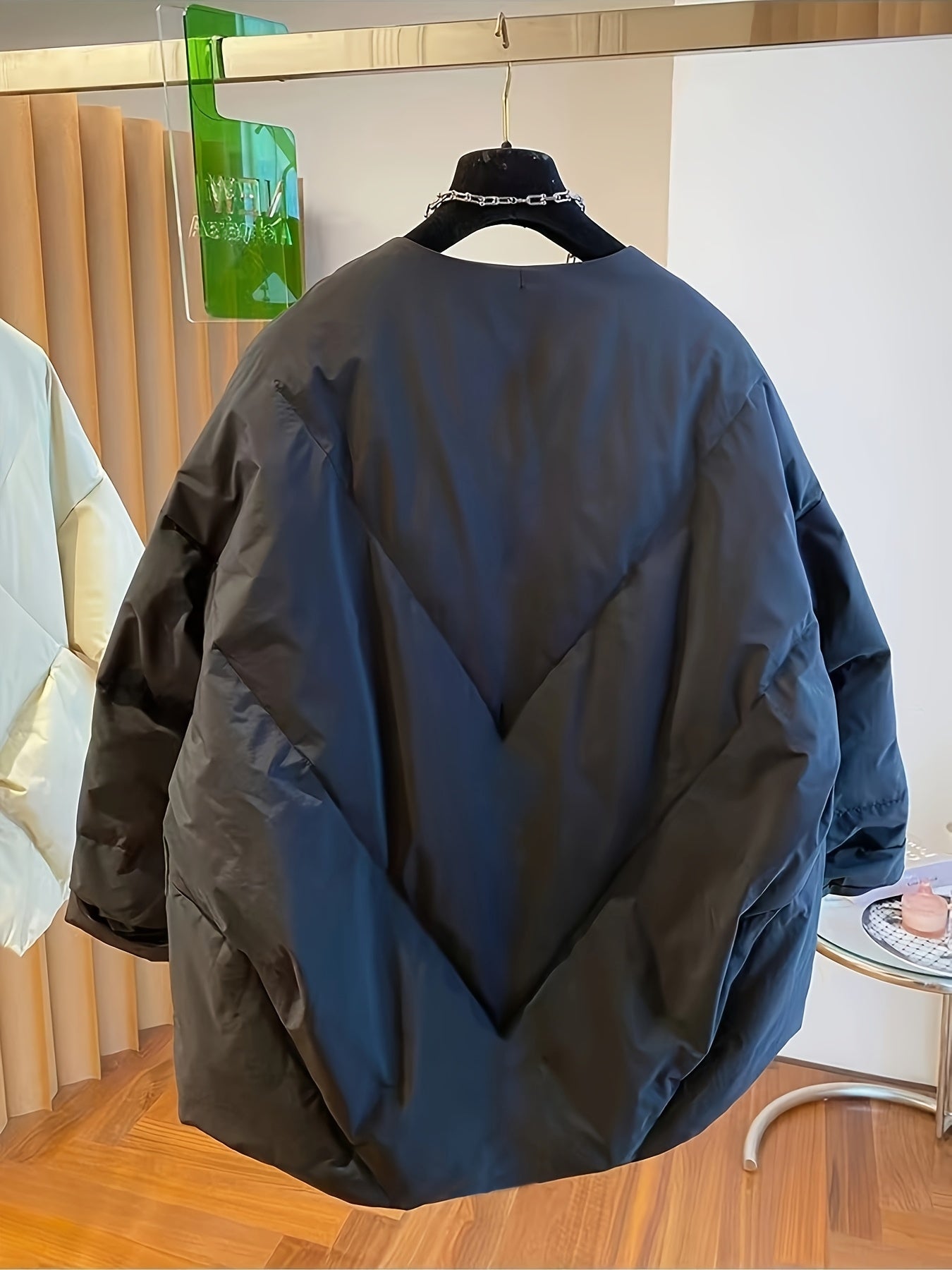 Women's Winter Coat V-Neck A-Line Nylon Thermal Insulated Long Sleeve Solid