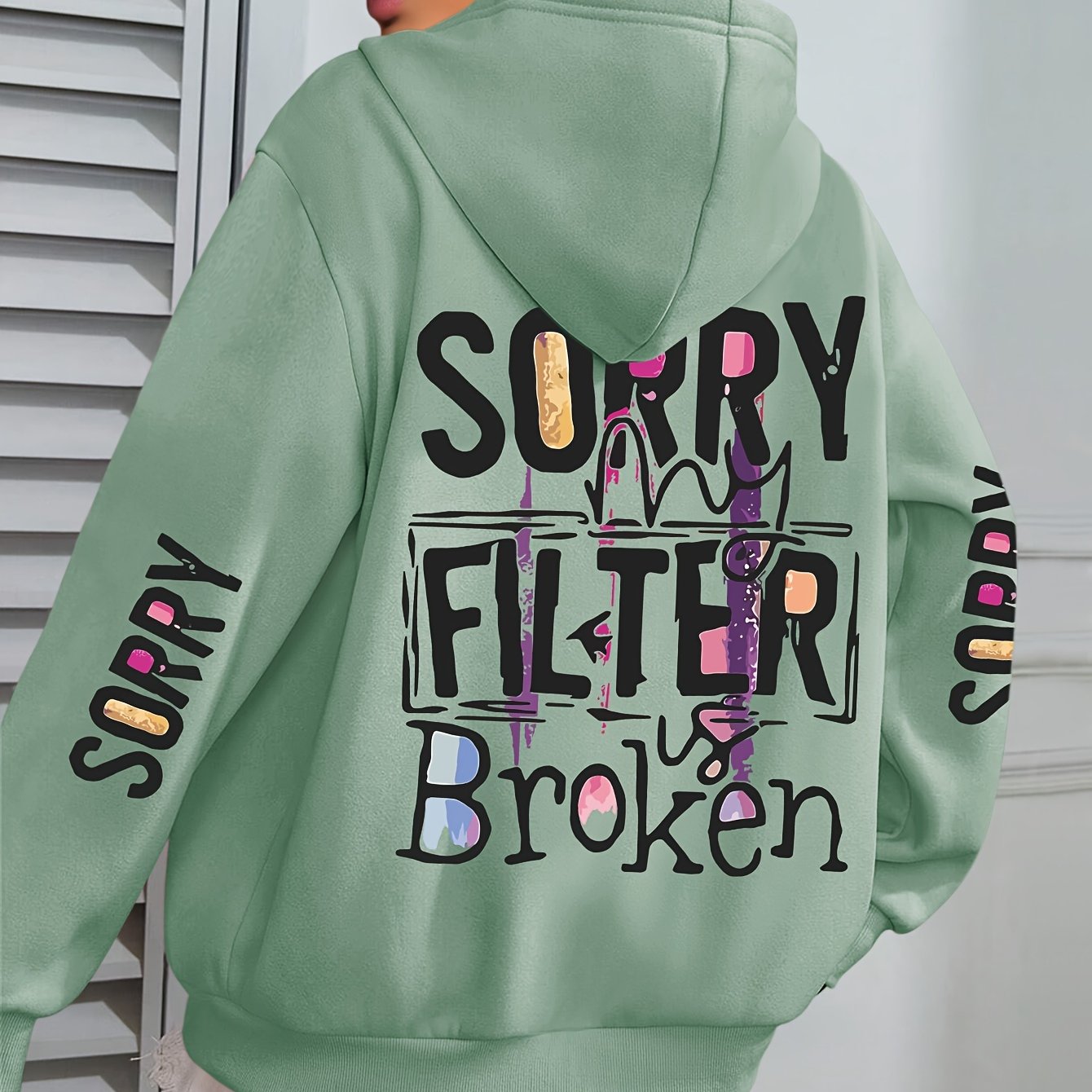 Women's Cozy Polyester Hoodie with Slogan Print, Long Sleeve, Pocket