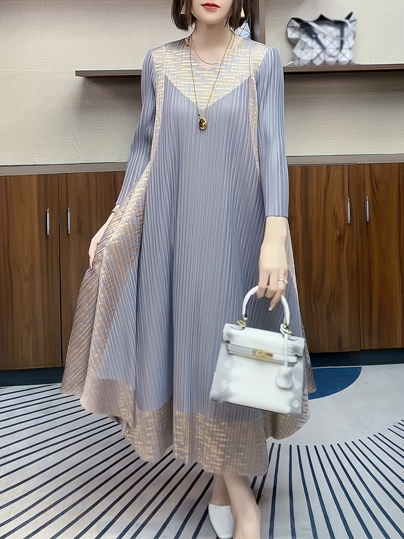 Women's Slimming Striped Polyester Skirt for Fall Winter Ramadan