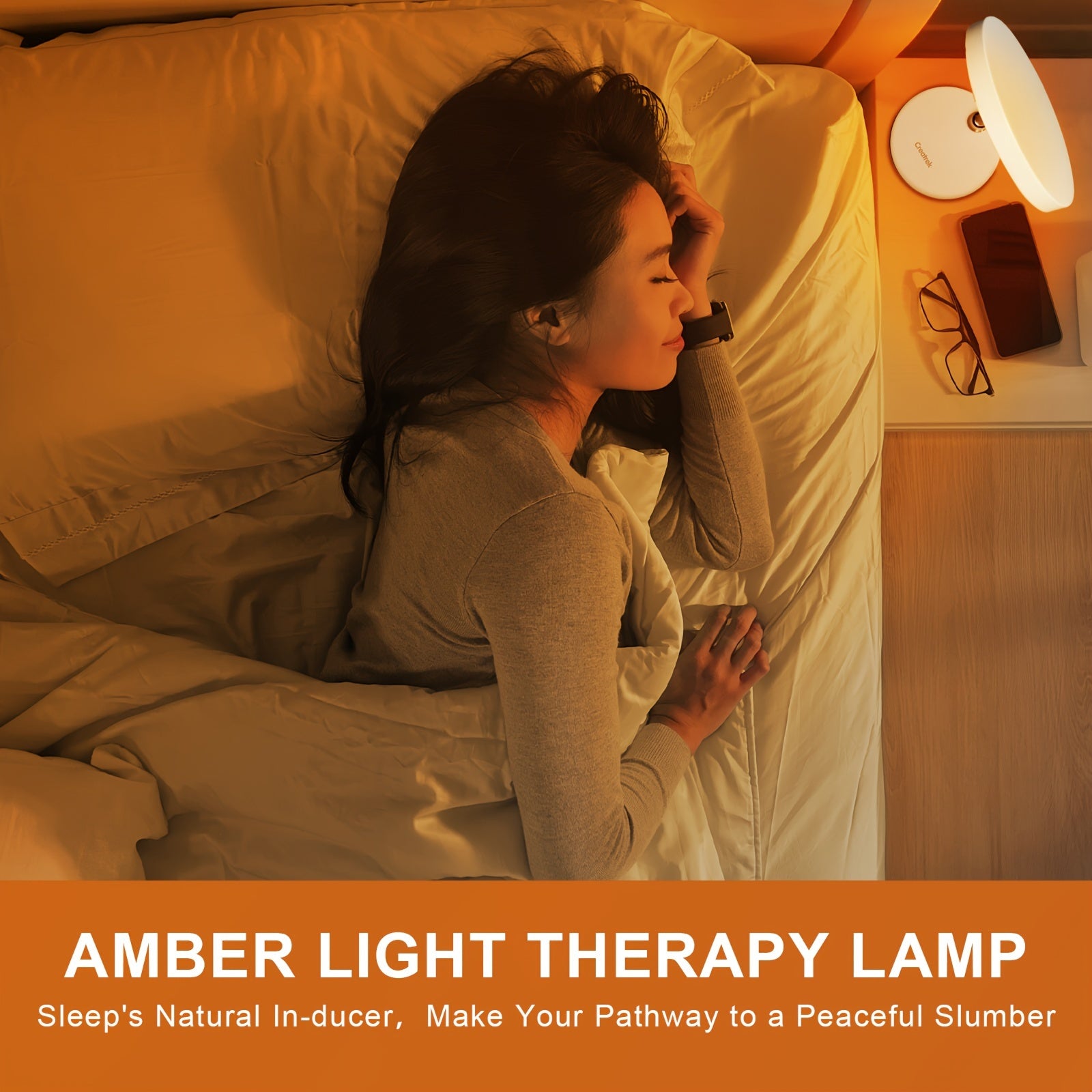 Lámpara de terapia de luz ámbar de mesa con temporizador y brillo ajustable para estudio, relajación, sueño, oficina, dormitorio