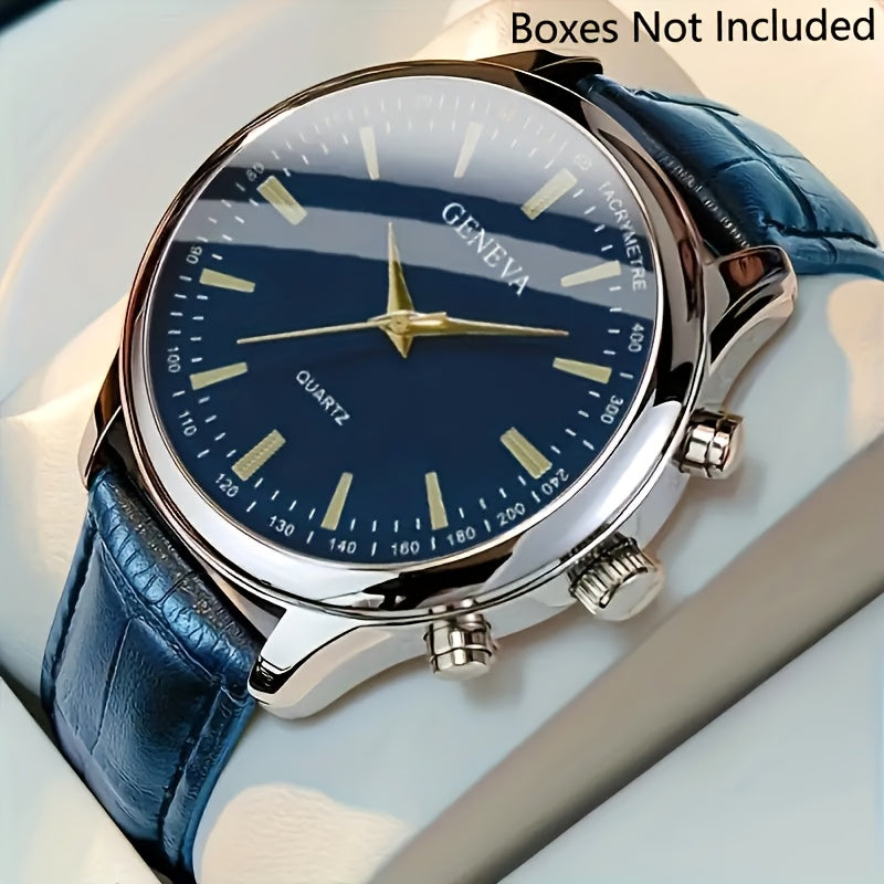 Men's Quartz Watch Alloy Case Faux Leather Strap Round Dial Anti-Seismic Business Wear