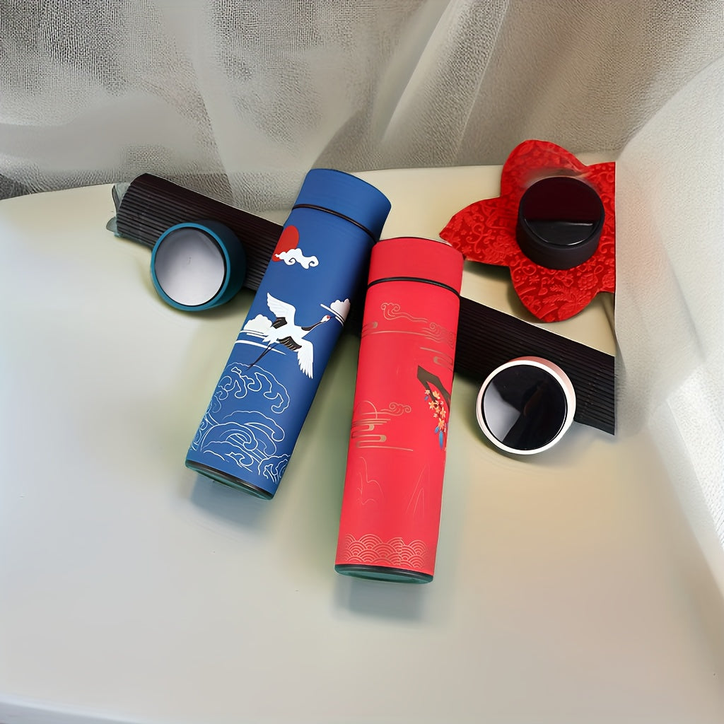 Izolyatsiyalangan zanglamaydigan po'latdan yasalgan tumbler 16.9oz Feng Shui dizayni bilan, tugma bilan ishlaydigan batareyali qo'l yuvish uchun