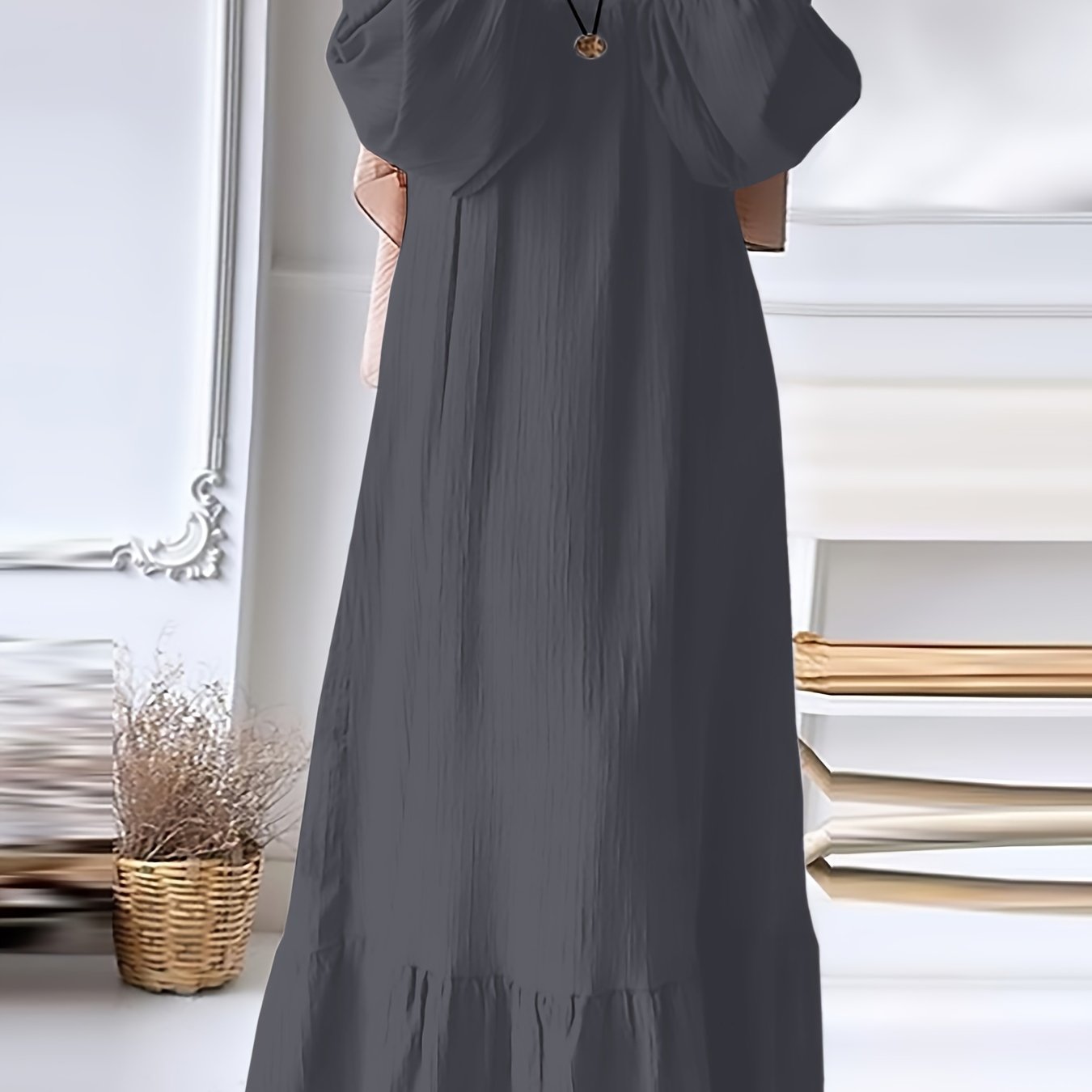 Green Vintage-Inspired Ruffle Hem Dress with Stretch Polyester for Spring and Fall