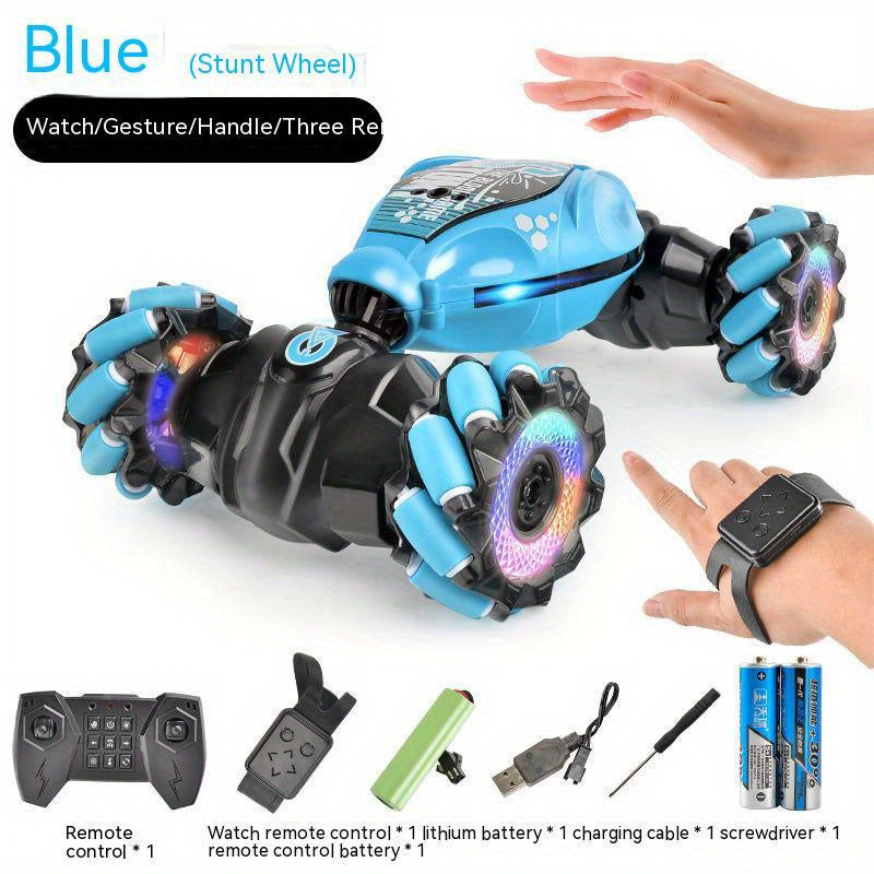 Kids Remote Control Car with Gesture Control, Off-Road Four-Wheel Drive Climber, Rechargeable Battery, Weather Resistant, Blue