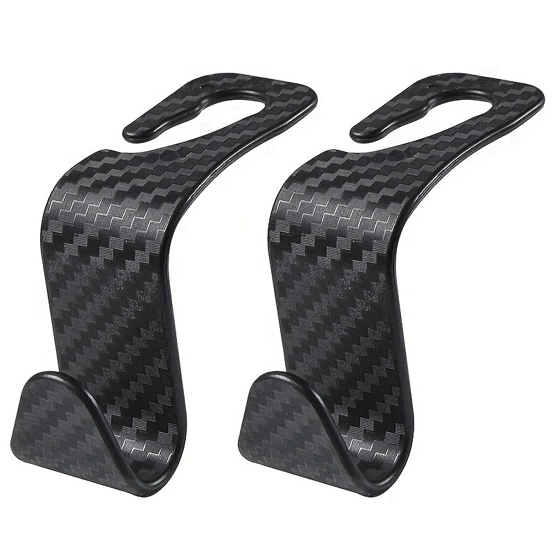 Car Seat Back Organizer Carbon Fiber Texture Hidden Storage Hooks Black