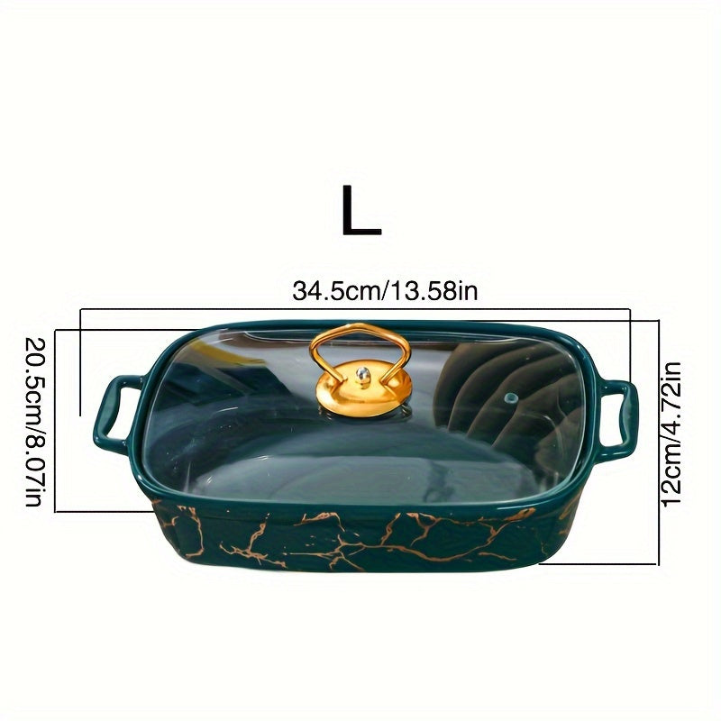 Olla de cerámica con tapa, acabado mármol, detalles en oro, 1 pieza para sopas y guisos