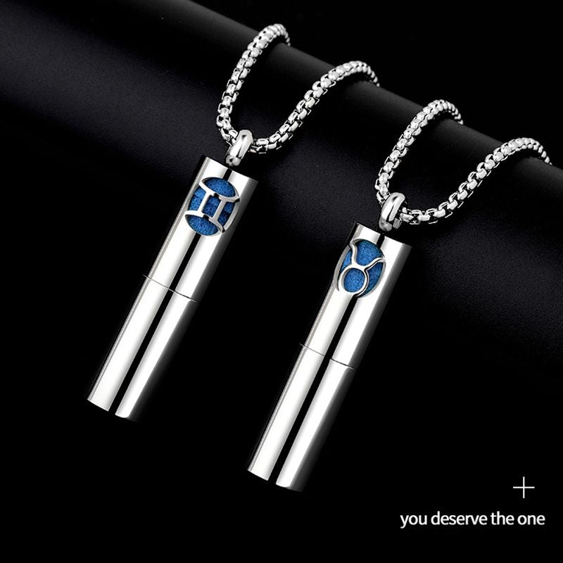 Men's Zodiac Necklace Titanium Steel Pendant Aromatherapy Essential Oil Accessory