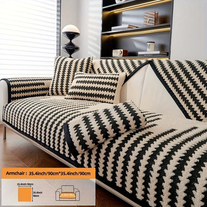 Современная накидка на нордический диван с черно-белой полоской, безопасная для домашних животных, противоскользящая, для 1-4 мест
