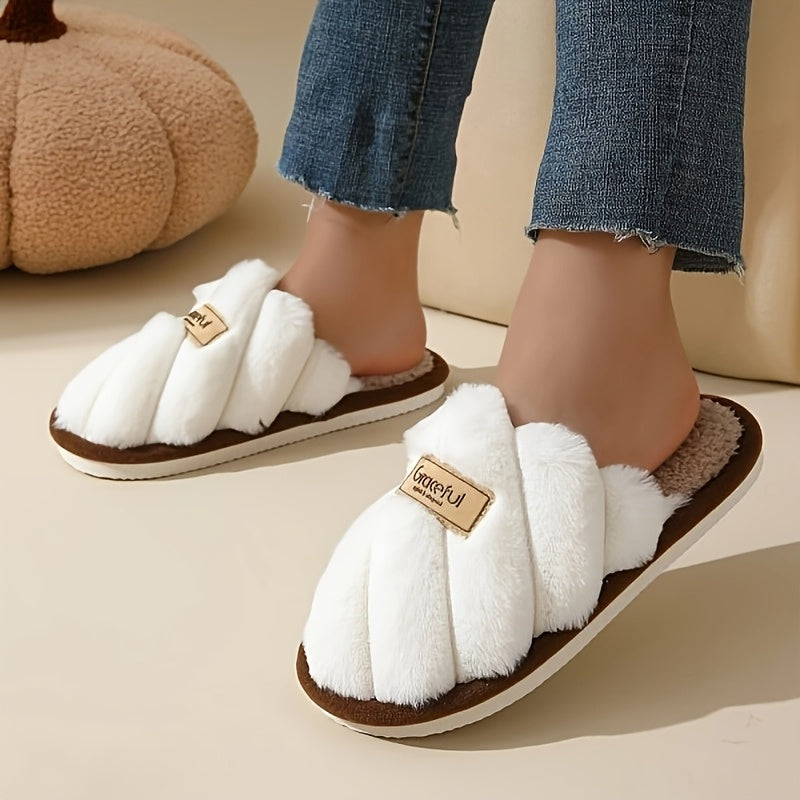 Women's Plush Faux Rabbit Fur-Lined Slip-On Indoor House Shoes