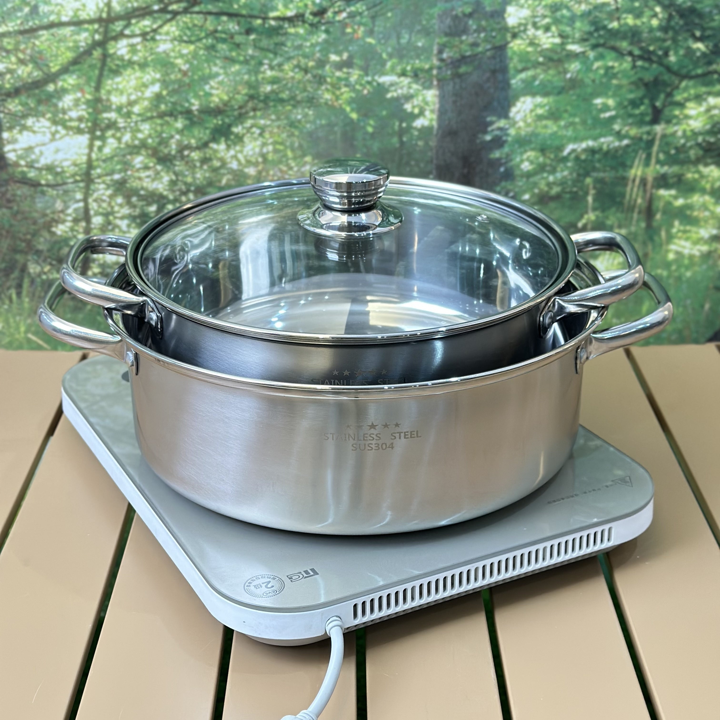 Olla de sopa caliente de acero inoxidable 304 con fondo de tres capas para hogar y restaurante