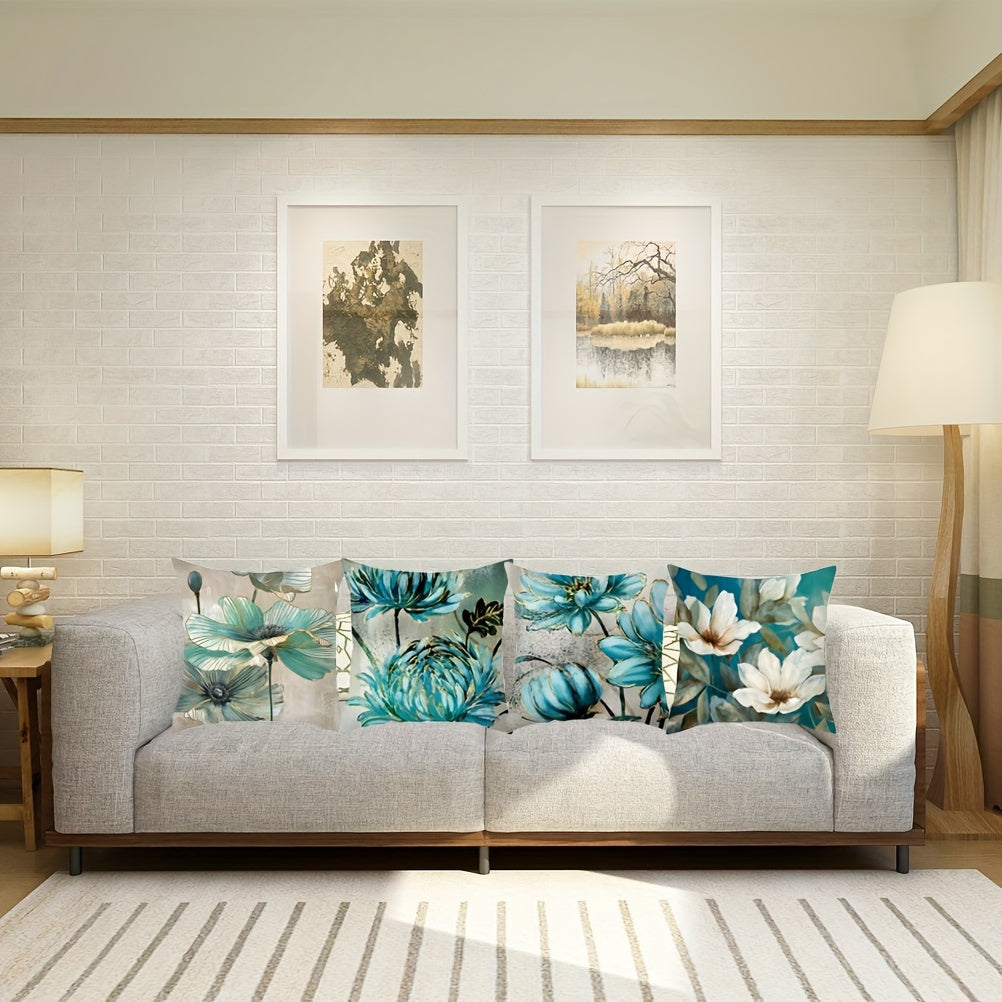 Koʻk gullar kvadrat yostiq qoplami Polyester Zamonaviy divan tashqi yostiq qoplami uchun yotoqxona dekoratsiyasi