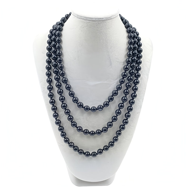 Women’s Multilayer Sweater Chain Necklace with Glass Imitation Pearls 8mm 1.5m