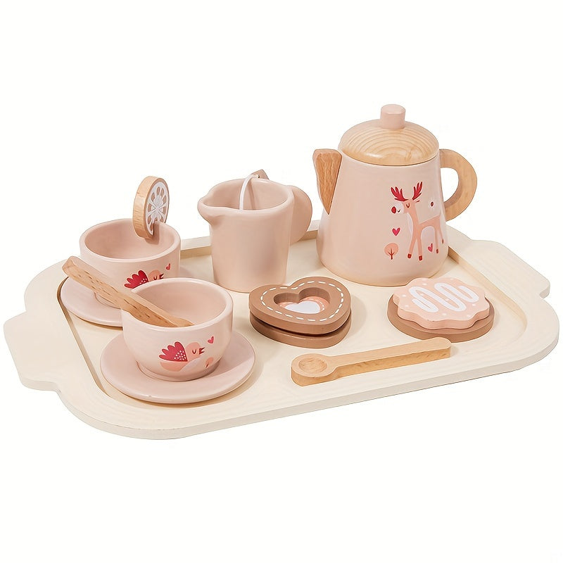 Children's Wooden Tea Set for Girls Kids Role-Playing Toy Kitchen Pretend Play