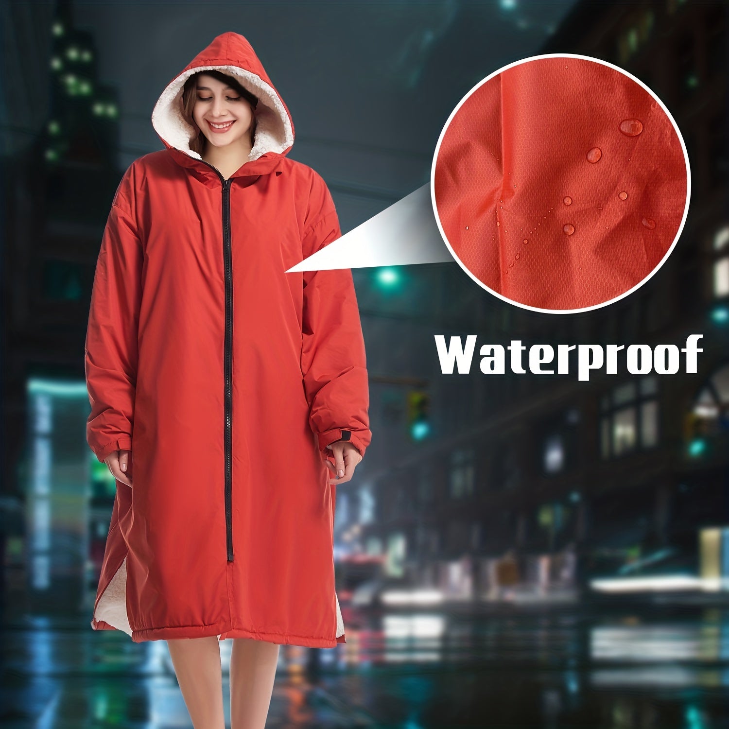 Unisex Waterproof Windproof Fleece-Lined Changing Robe for Surfing Camping Hiking