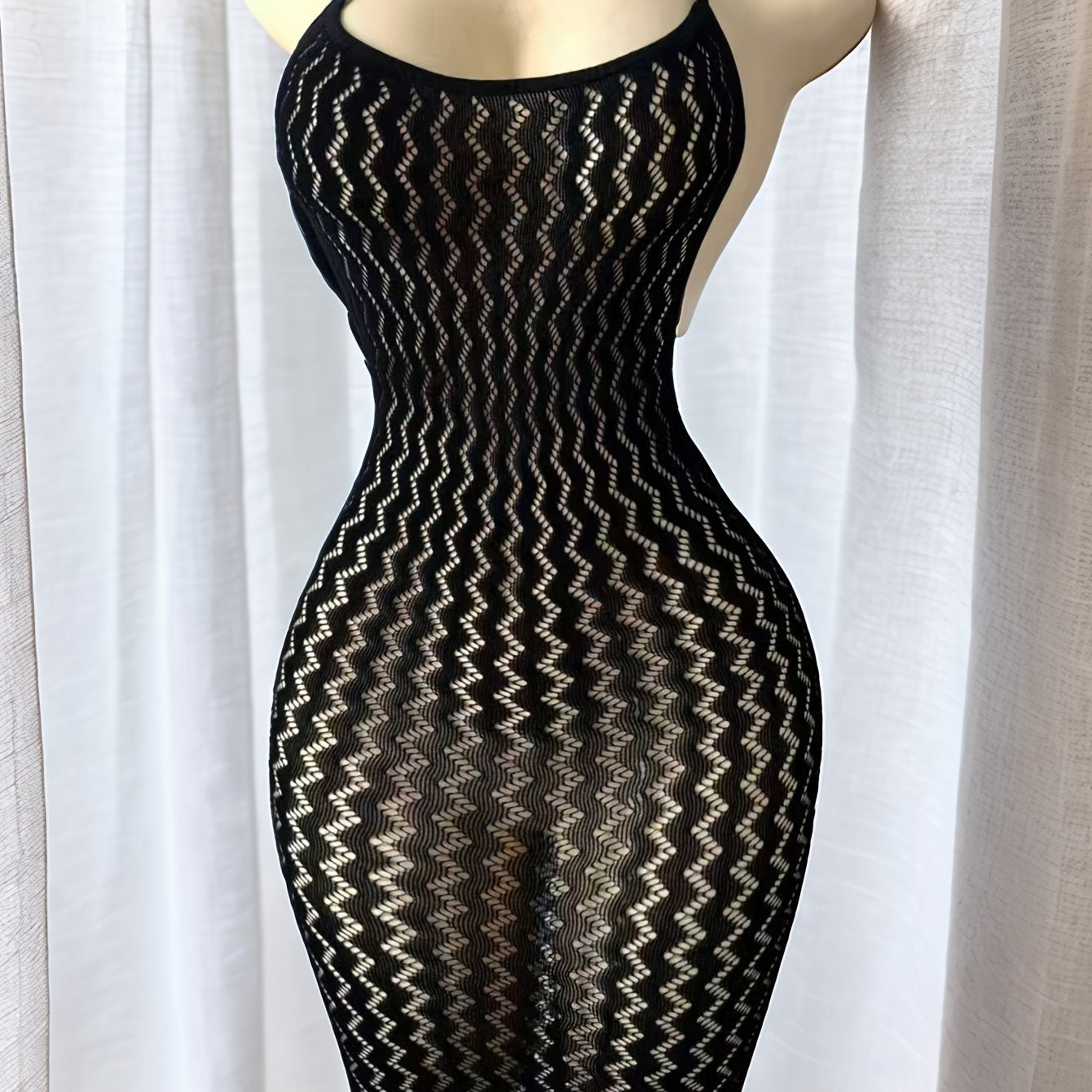 Plus Size Sheer Bodycon Mini Dress Nylon Elastane Cut-Out Black