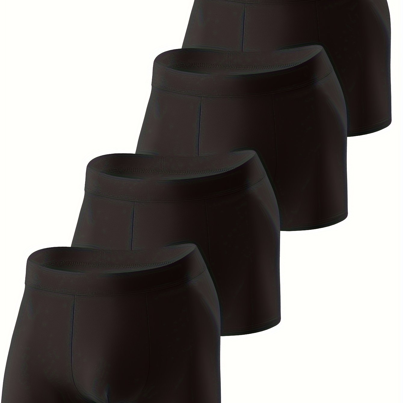 4-dona erkaklar uchun tikuvsiz bokser shortlar, "UNDERWEAR" bel bog'ichida chop etilgan, turli ranglarda.