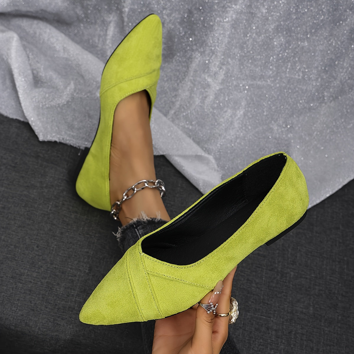 Women's Flat Shoes Slip-On Pointed Toe Lightweight Solid Color All-Season Mary-Jane