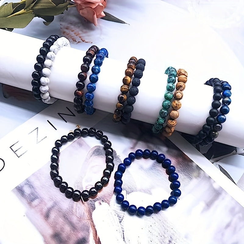 Set of 10 8mm Semi Precious Stone Beaded Bracelets for Men Women Healing Crystal Unisex Gift