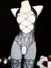 Women's Jumpsuit with Semi-Transparent Stockings Sleeveless Hollow Neck for Date Night